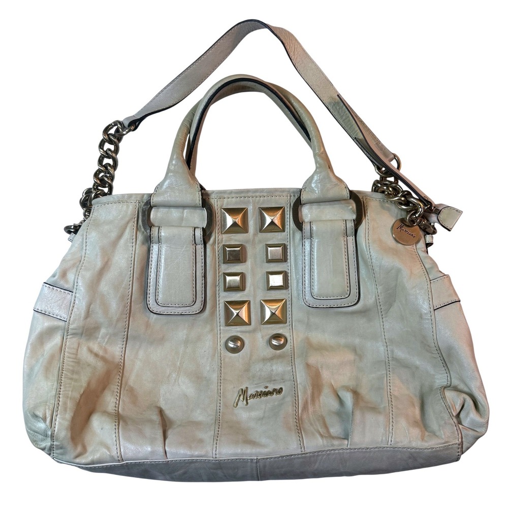 Marciano Satchel Bag Y2K McBling Womens Cream Leather Studded Chain Rockstar
